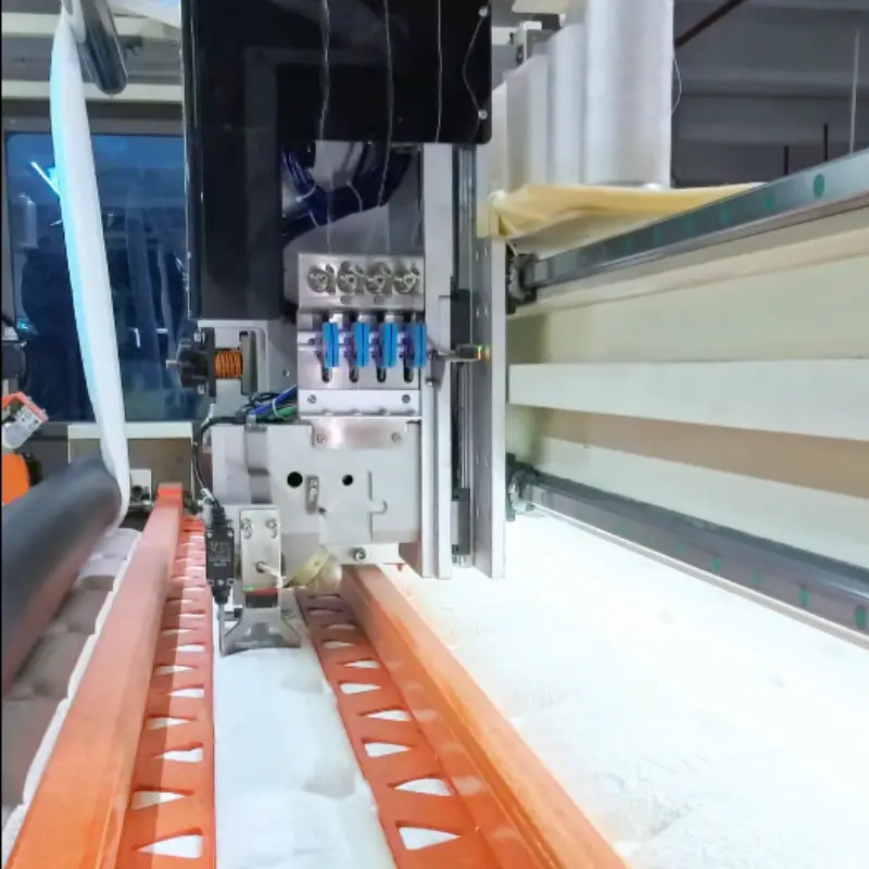 Multi-needle quilting machine running for mattress panel quilting